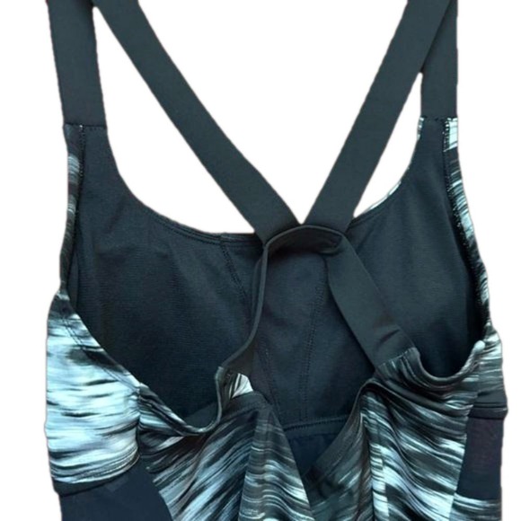 Nike Women's Blur V-Neck Tankini Size M Support Swim /Athletic Top Black White - Picture 3 of 12